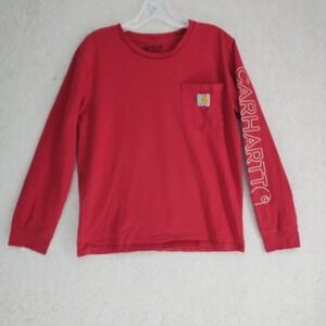 Carhartt Long Sleeve Pocket Shirt Mens L Red Logo Sleeve Work Tee Durable
